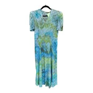 Antique 1930s 1940s Hand Dyed Blue Green Lace Dress